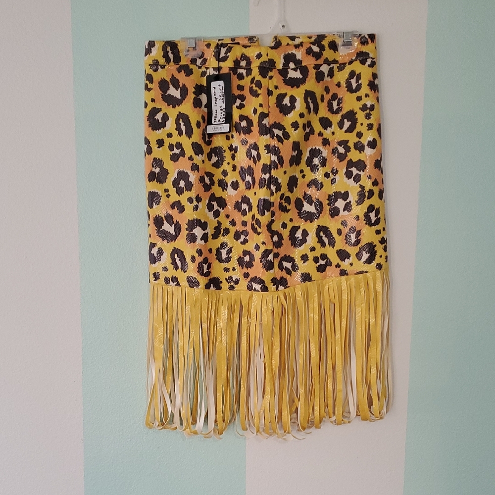 Leopard Print Skirt with Fringe‎ Accents